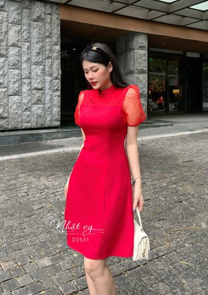  Sườn xám phối lưới form dáng xoè - D2631 