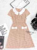 Đầm caro nhí cổ tròn tay phồng phối túi - D2634 
