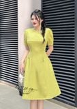  Đầm xốp cổ tròn tay phồng nhún bên eo cách điệu - D2645 