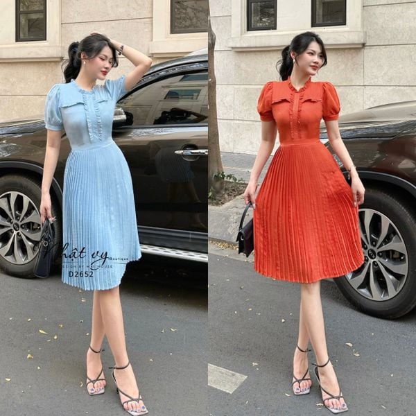  Đầm dập ly dáng ôm ngực viền bèo cách điệu - D2652 