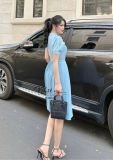  Đầm dập ly dáng ôm ngực viền bèo cách điệu - D2652 