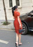  Đầm dập ly dáng ôm ngực viền bèo cách điệu - D2652 