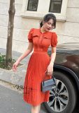  Đầm dập ly dáng ôm ngực viền bèo cách điệu - D2652 