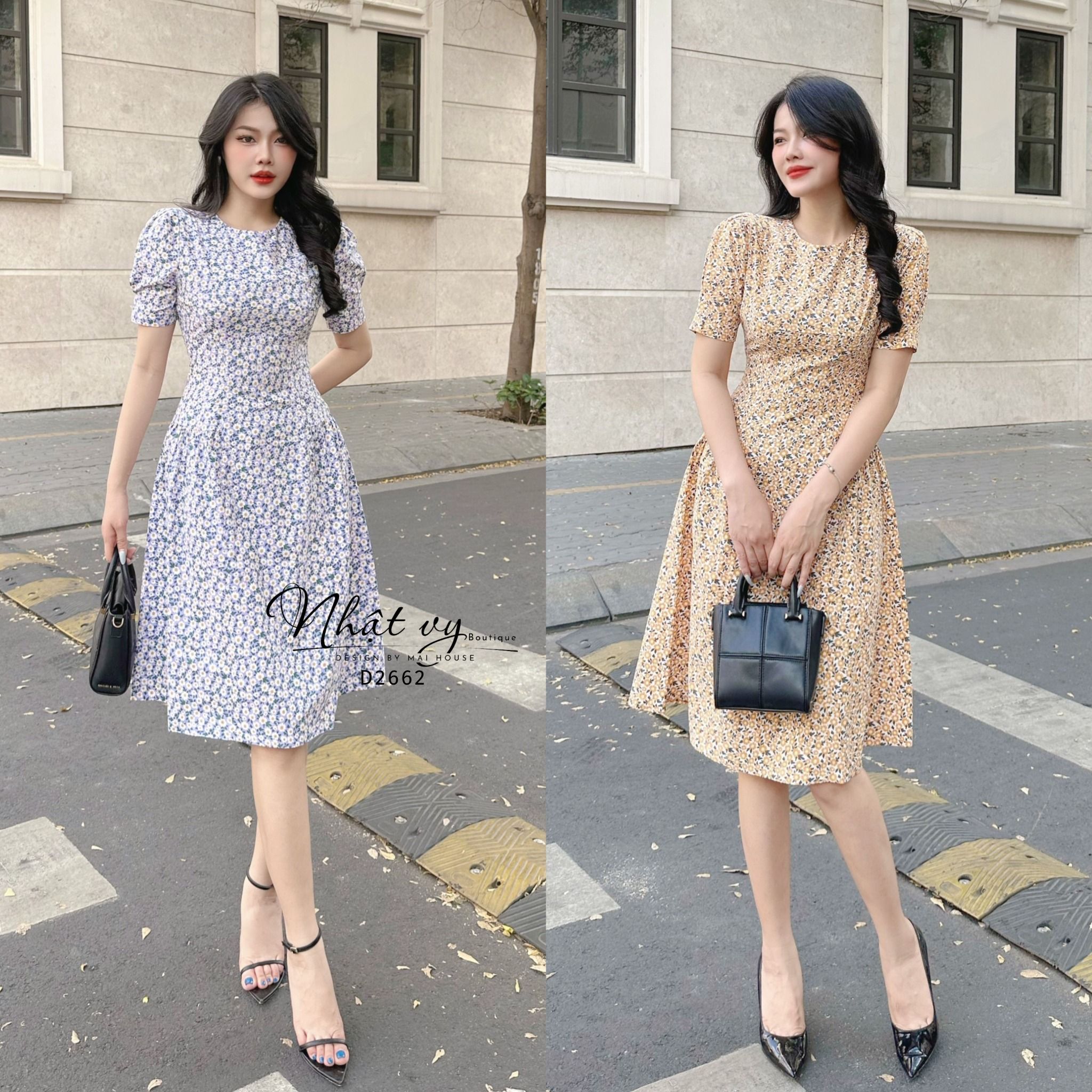 Đầm váy nữ hoa cúc, dáng xoè cổ chữ V xinh xắn, dễ thương RD045 - Váy  Fashion