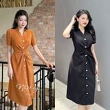  Đầm xoắn eo cổ sơ mi đính cúc giả - D2669 