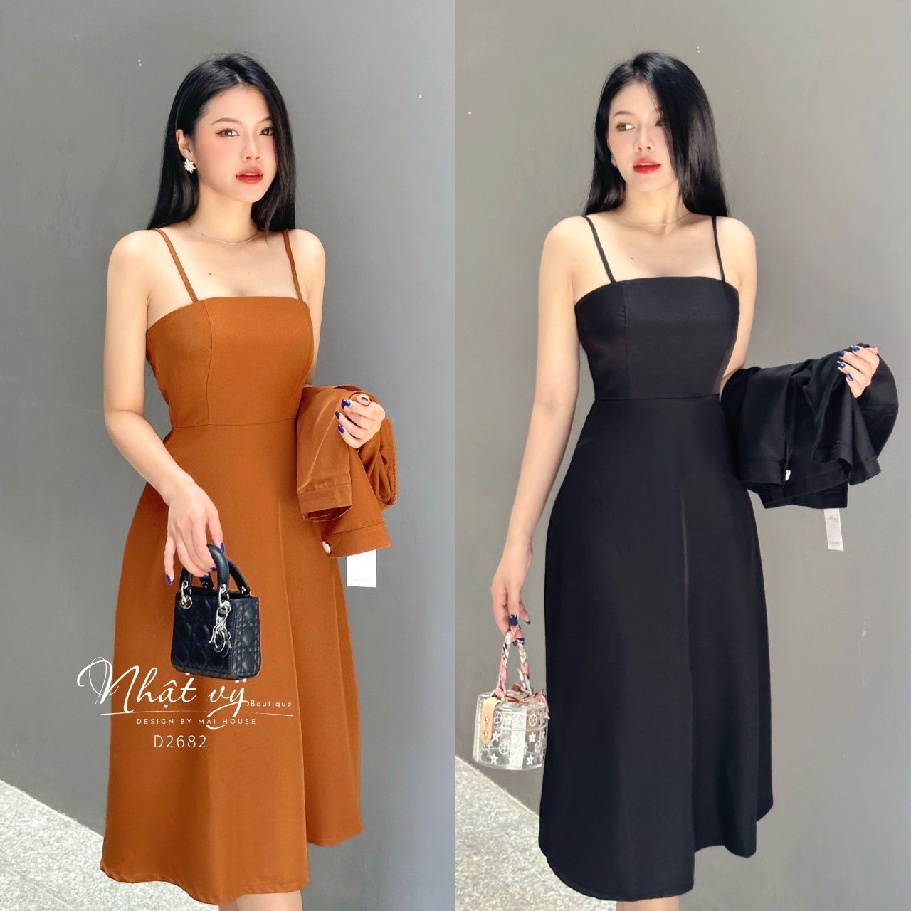  Đầm maxi 2 dây dáng xoè  - D2682 