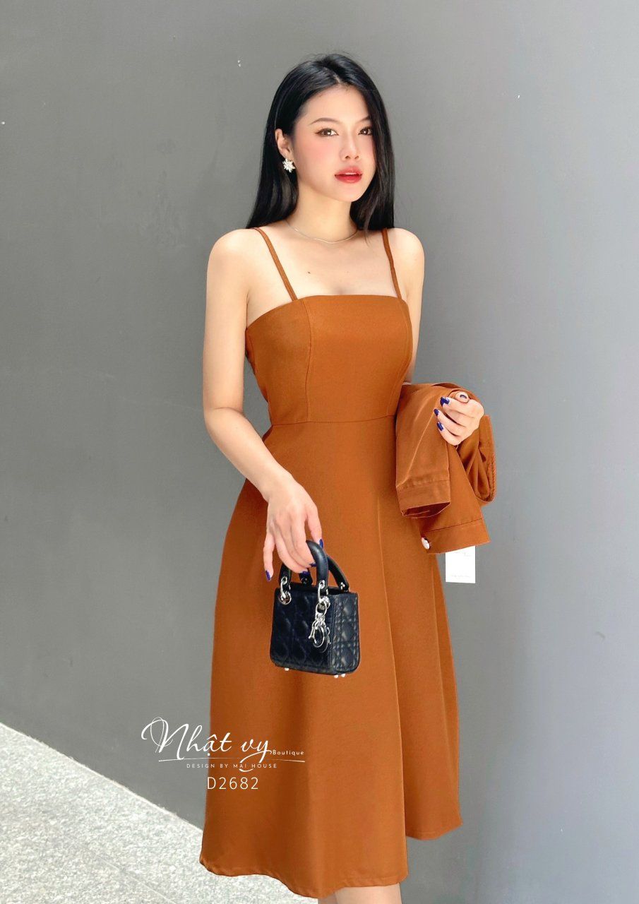  Đầm maxi 2 dây dáng xoè  - D2682 