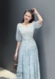  Đầm hoa dáng maxi cổ tròn tay lửng - D2698 