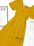  Đầm cổ vuông tay bí đính cúc giả - D2705 