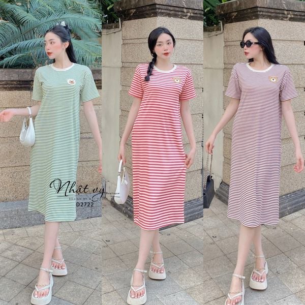  Đầm thun sọc form dáng suông - D2722 