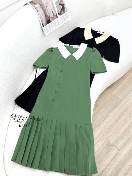  Đầm xốp dáng ôm cổ V đính cúc giả - D2754 