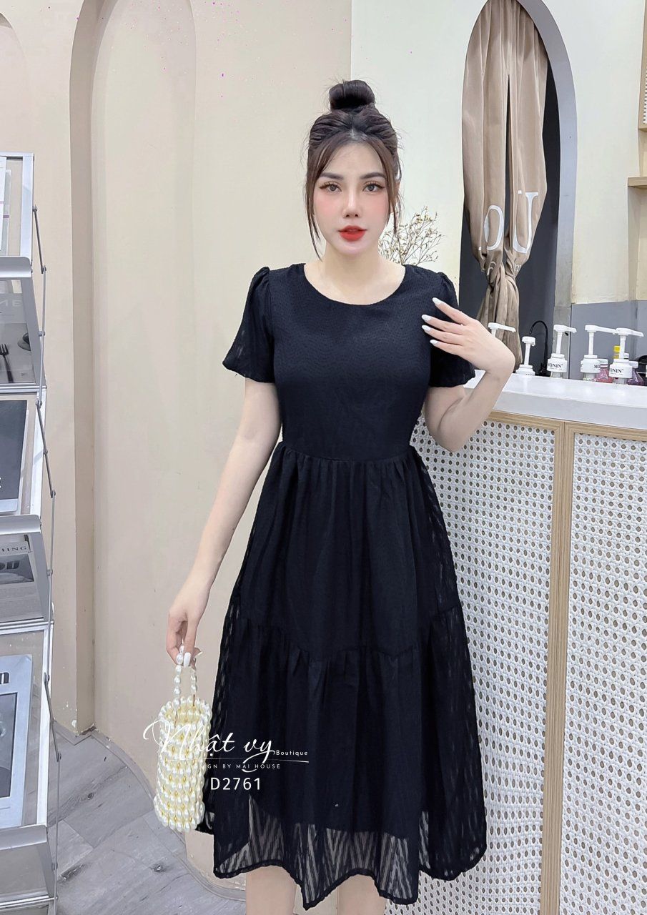  Đầm babydoll cổ tròn tay bí - D2761 