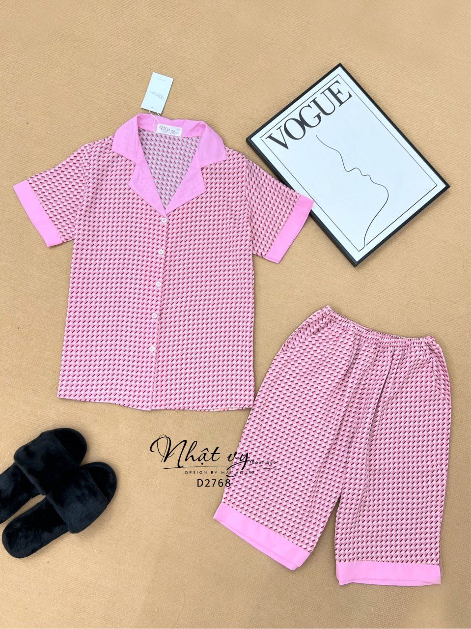  Set bộ lửng cổ pijama phối - D2768 