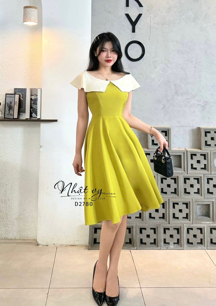  Đầm dáng xoè cổ phối bèo - D2780 