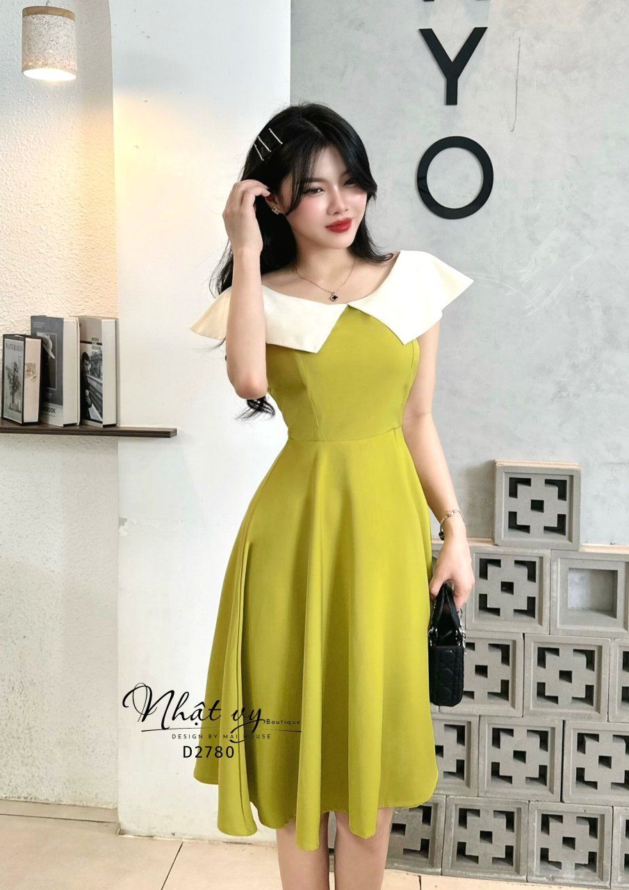  Đầm dáng xoè cổ phối bèo - D2780 