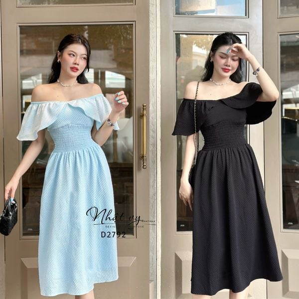  Đầm xốp form dáng dài bo thun eo - D2792 