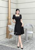  Đầm cổ vuông tay phồng đính cúc bọc - D2806 