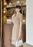  Đầm cổ vest dáng ôm đính cúc giả - D2816 