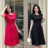  Đầm cổ tròn phối bèo lá cách điệu - D2833 