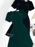  Đầm cổ vuông tay phồng dáng ôm đính viền ngọc - D2837 