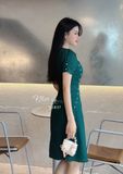  Đầm cổ vuông tay phồng dáng ôm đính viền ngọc - D2837 