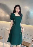  Đầm cổ vuông tay phồng dáng ôm đính viền ngọc - D2837 