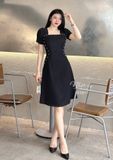  Đầm cổ vuông tay phồng dáng ôm đính viền ngọc - D2837 