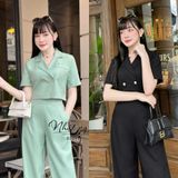  Set áo cổ vest phối quần dài dáng suông - D2840 