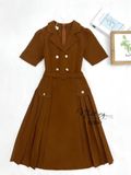  Đầm cổ vest thắt dây belt đính cúc giả - D2841 
