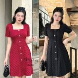  Đầm cổ vuông dáng ôm đính cúc kiểu - D2842 