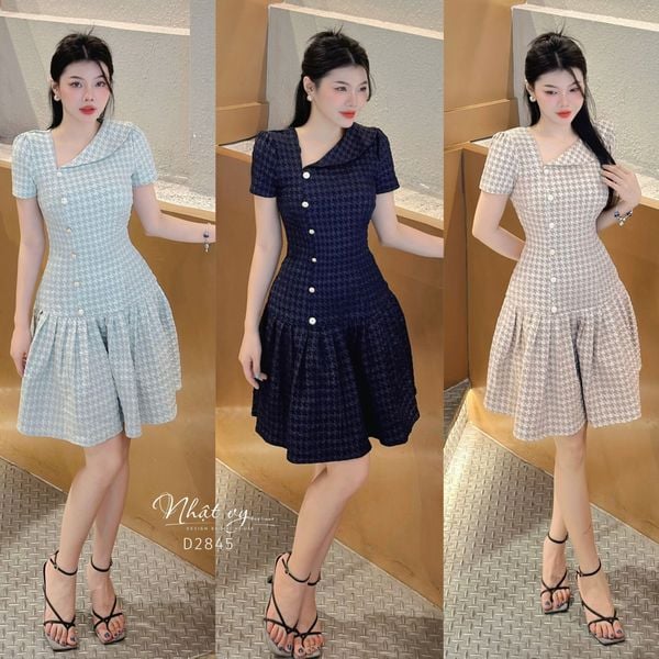  Đầm dáng ôm cổ chéo cách điệu đính cúc giả  - D2845 