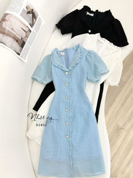  Đầm xốp nhún bèo cách điệu form dáng ôm - D2852 