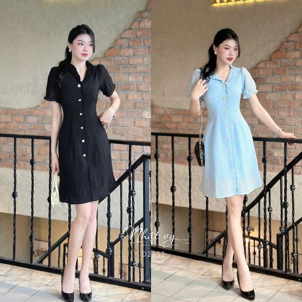  Đầm xốp nhún bèo cách điệu form dáng ôm - D2852 