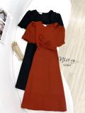  Đầm dáng ôm cổ tròn xoắn ngực - D2854 