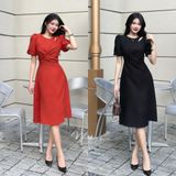  Đầm dáng ôm cổ tròn xoắn ngực - D2854 