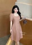  Đầm cổ vuông tay phồng đính nút bọc - D2858 