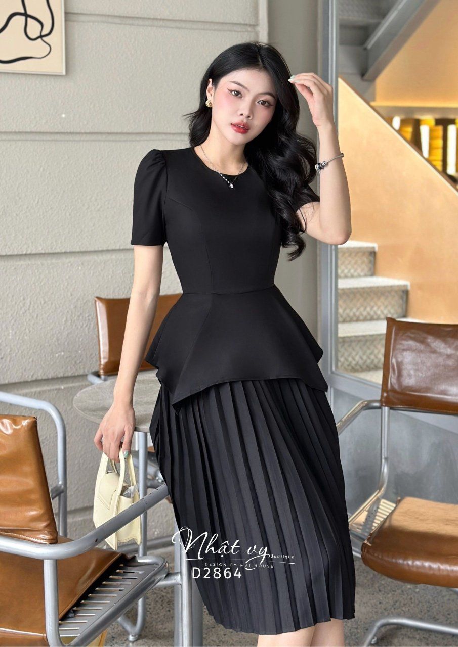  Đầm peplum xếp ly dáng dài - D2864 