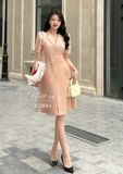  Đầm cổ vest dáng xoè đính nút giả - D2884 