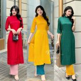  Áo dài lụa hoa tay lỡ - D2932 