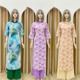  Áo dài lụa hoa tay lỡ - D2932 
