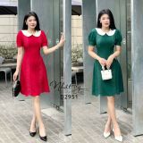  Đầm viền chỉ cách điệu cổ tròn phối bèo cổ - D2951 