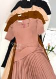  Đầm cổ vuông nhún eo cách điệu phối dập ly - D3026 