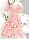  Đầm hoa cổ V xếp ly ngực đính hạt ngọc - D3051 