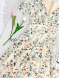  Đầm hoa cổ V xếp ly ngực đính hạt ngọc - D3051 