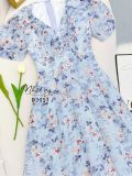  Đầm hoa cổ V xếp ly ngực đính hạt ngọc - D3051 