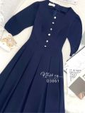  Đầm cổ tròn tay lửng đính nút giả - D3061 