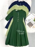 Đầm cổ tròn tay lửng đính nút giả - D3061 