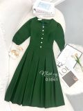  Đầm cổ tròn tay lửng đính nút giả - D3061 