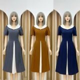  Đầm cổ tim bèo form dáng xoè phối dập ly - D3064 