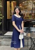  Đầm cổ tim bèo form dáng xoè phối dập ly - D3064 
